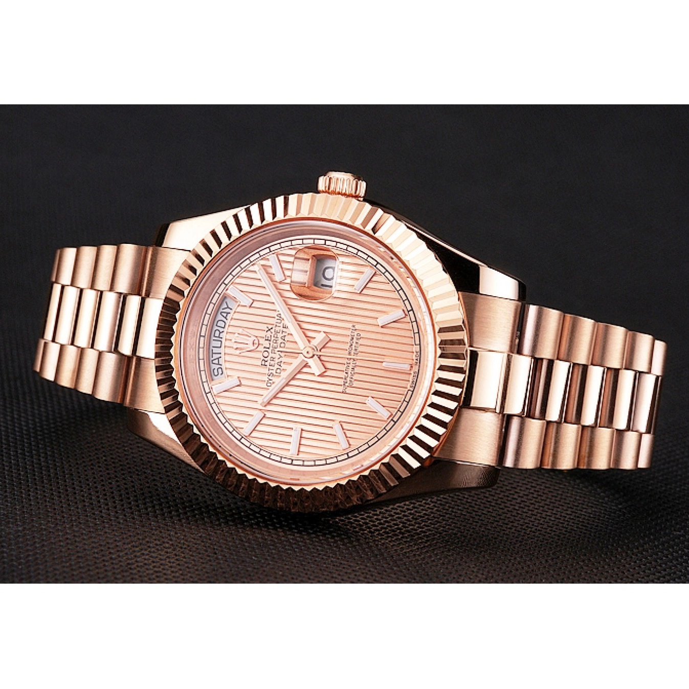 MiroTime 0710 Swiss Rolex Day Date 40 Rose Gold Etched Dial Rose Gold Case And Bracelet